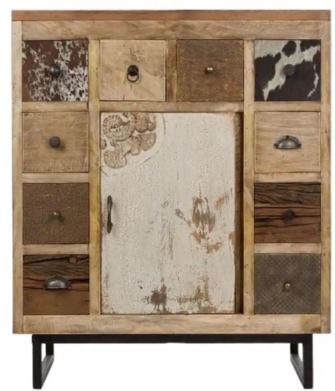 Super-Preis Casa Padrino aparador de estilo campestre con puerta y 10 cajones natural / multicolor 85 x 32 x H. 103 cm - Muebles de Salón de Estilo Campestre