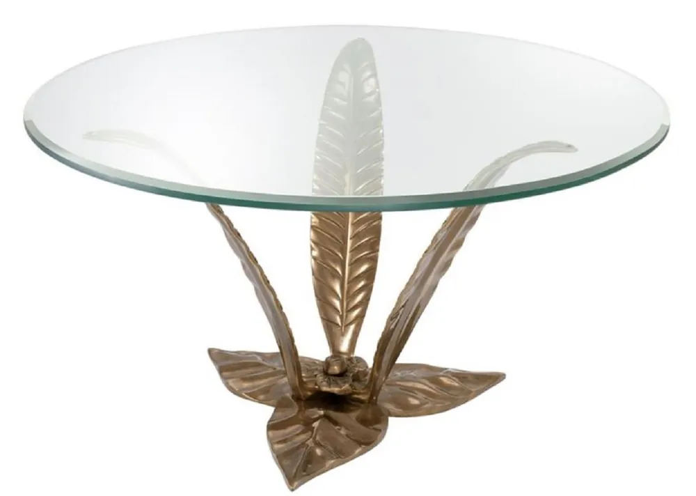 Casa Padrino mesa de centro de lujo latón vintage Ø 85 x H. 45 cm - Mesa de Centro de Diseño con Tapa de Vidrio Super-Preis