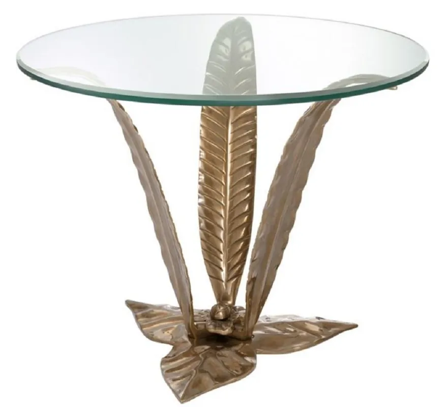 Casa Padrino mesa auxiliar de lujo con tapa de cristal latón vintage Ø 70 x H. 55 cm - Mobiliario de Sala de Estar Direktkauf