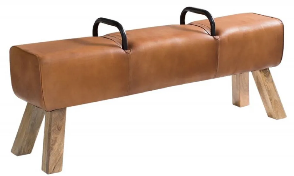 Casa Padrino banco de lujo marrón / natural / negro 134 x 35 x H. 60 cm - Banco de cuero genuino en la óptica de Turnbock Highlight