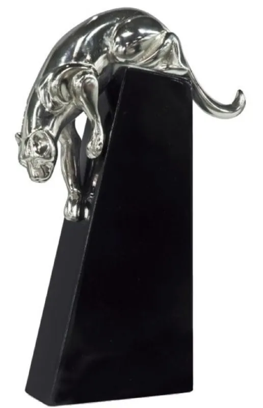 Casa Padrino figura de bronce de lujo pantera plata / negro 17 x 6 x H. 28 cm - Elegante Deco Figura sobre Base de Madera Nur Heute