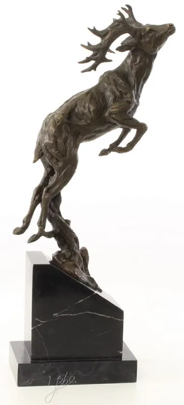 Casa Padrino bronce figura de lujo ciervo saltando bronce / negro 20,4 x 9,9 x H. 49,5 cm - Figura de Decoración Elegante con Base de Mármol Must-Have