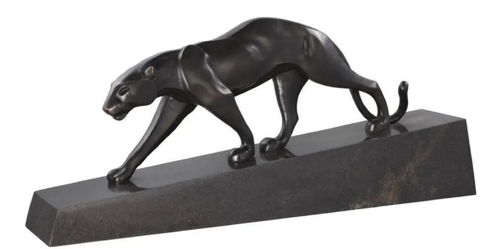 Casa Padrino figura de bronce de lujo pantera negro / bronce 64 x 11 x H. 26,5 cm - Elegante Escultura de Bronce sobre Base de Mármol Neu