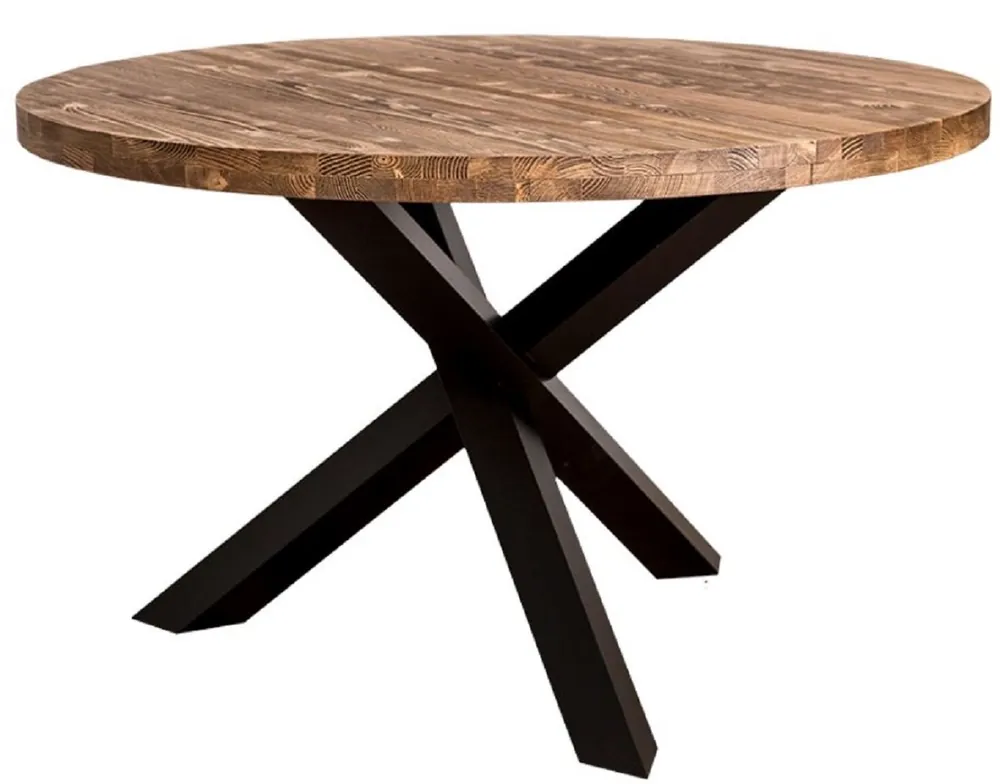 Casa Padrino mesa de comedor de estilo campestre marrón / negro Ø 130 x H. 78 cm - Mesa Redonda de Cocina de Madera Maciza Bestseller