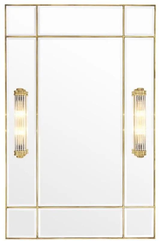 Casa Padrino espejo de pared de lujo con luz latón vintage 90 x 13 x H. 140 cm - Calidad de Lujo Letzte Chance