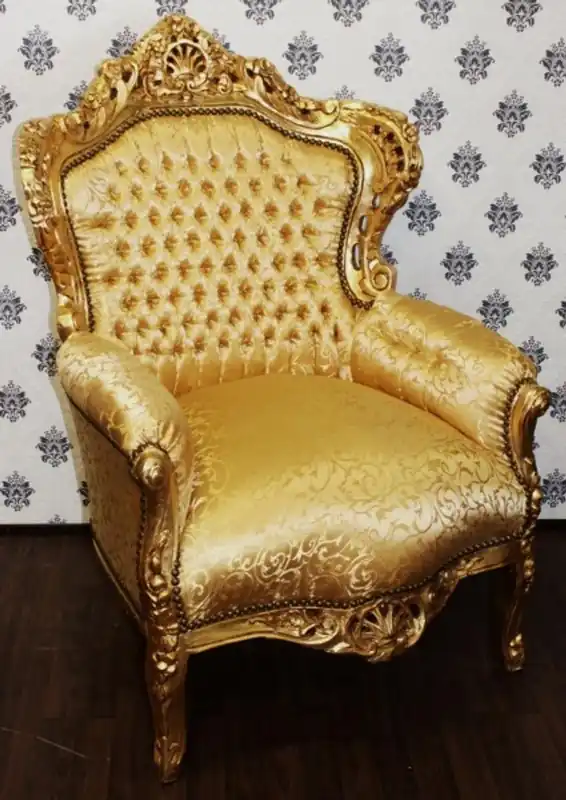 Casa Padrino Baroque Chair King Gold Pattern / Gold - Antique Furniture Neue Ware