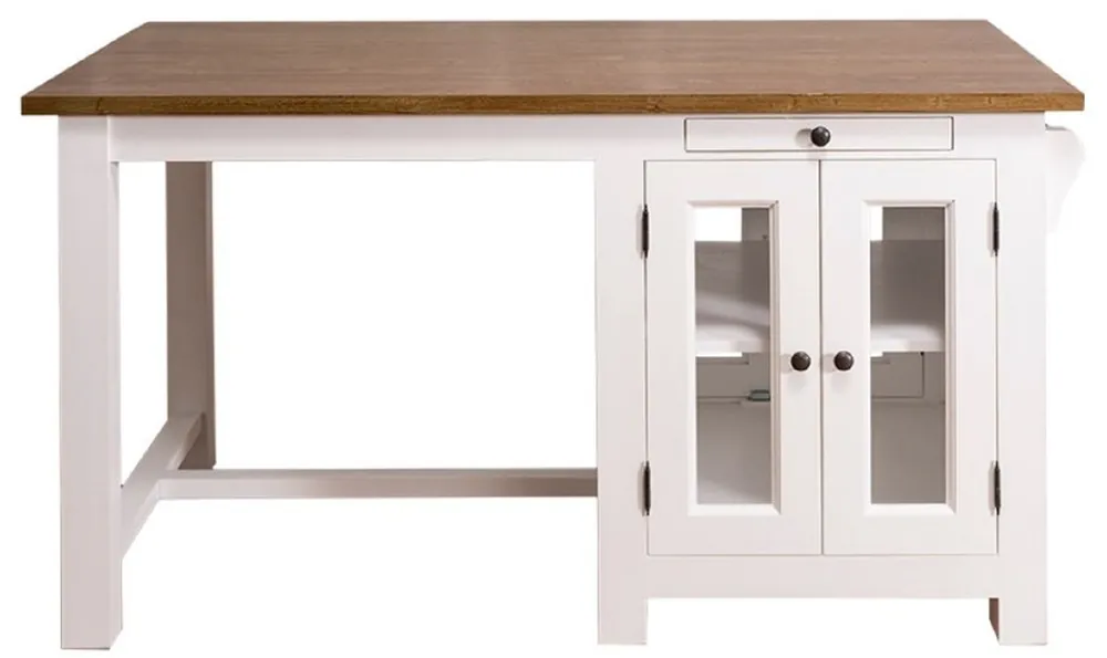 Casa Padrino isla de cocina de estilo campestre con 4 puertas de vidrio y 2 cajones blanco / marrón oscuro 150 x 85 x H. 80 cm - Muebles de Cocina de Estilo Campestre Knallerangebot