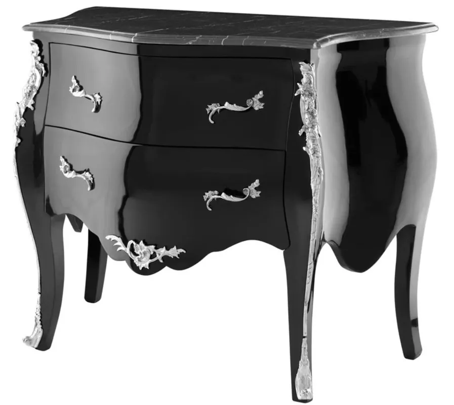 Billig Casa Padrino cómoda de lujo barroco con 2 cajones y encimera de mármol negro brillante / plata / negro 100 x 53 x H. 85 cm - Muebles de Lujo en Estilo Barroco
