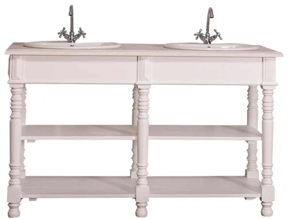 Billig Casa Padrino armario lavabo doble de estilo campestre blanco / gris claro 150 x 54 x H. 90 cm - Mesa de Lavado de Madera Maciza - Muebles de Baño en Estilo Campestre