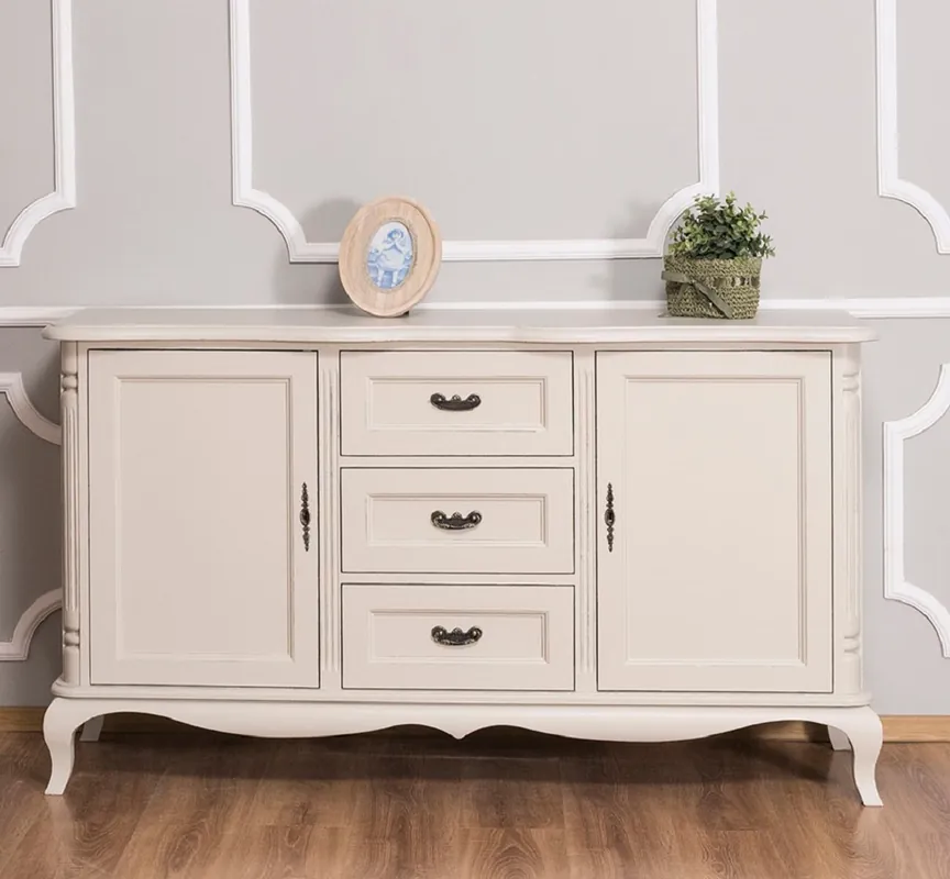 Casa Padrino aparador de estilo campestre con 2 puertas y 3 cajones gris claro antiguo 158 x 48 x H. 89 cm - Muebles de Estilo Campestre Letzte Chance