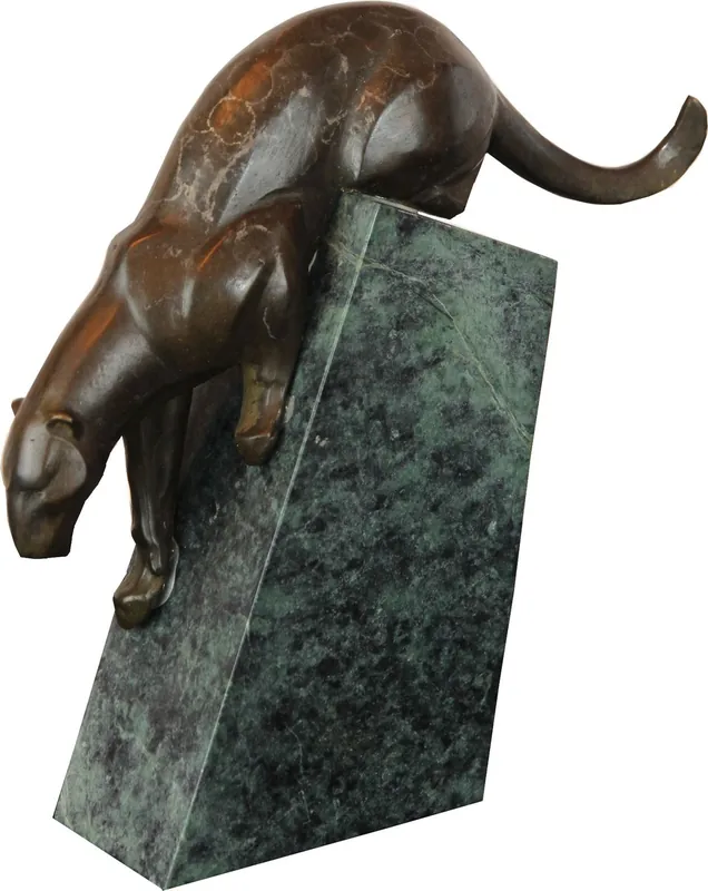 Escultura de pantera de bronce de lujo sobre base de mármol de Casa Padrino - estilo antiguo de estatuilla - resistente Neuheit