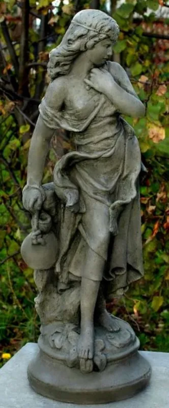 Casa Padrino Art Nouveau Decoración de Jardín Escultura / Estatua Chica con una Jarra Pequeña Gris 26 x 23 x H. 67 cm - Figura de Piedra Escultura de Jardín Preisreduziert