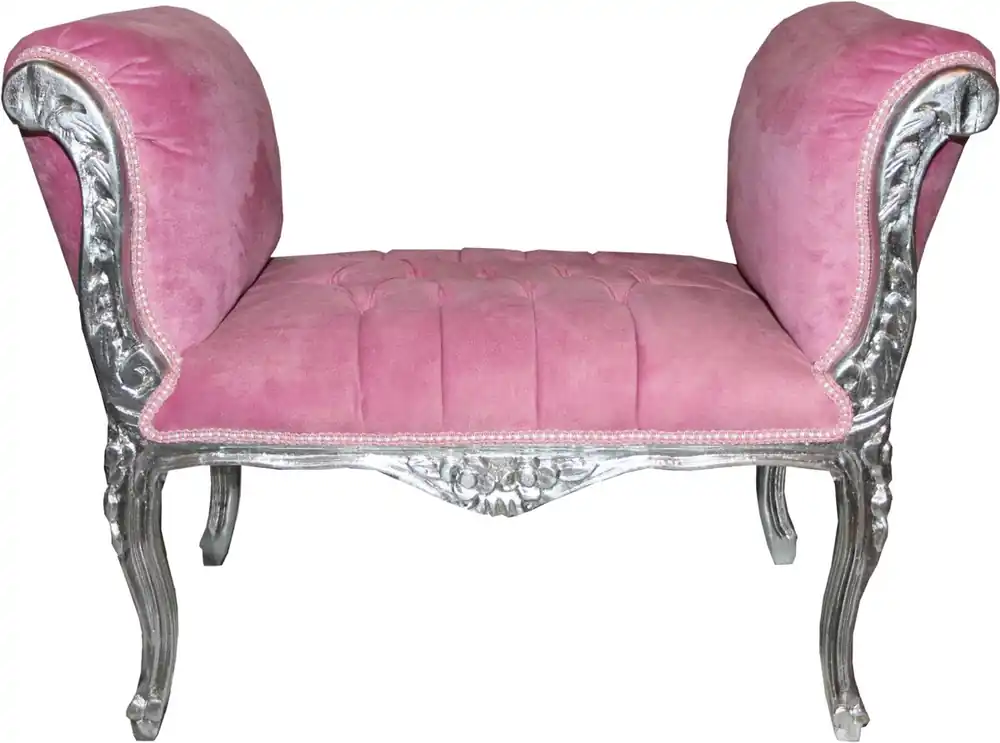 Kracherpreis Taburete Taburete Casa Padrino, Rosa / Plateado con pedrería Bling Bling - Banco barroco