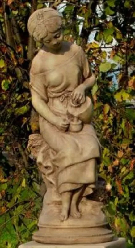 Sichere Zahlung Casa Padrino Escultura Art Nouveau Lechera Gris / Beige 24 x 24 x H. 62 cm - Figura de Piedra de Decoración de Jardín
