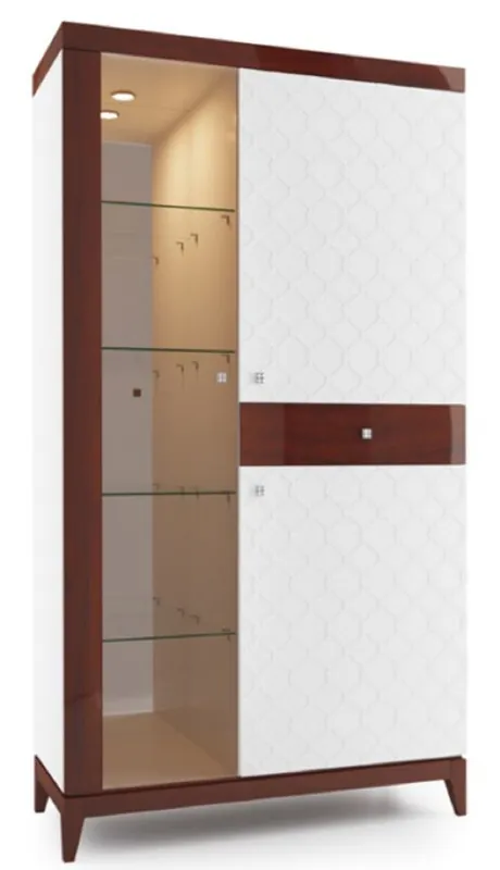 Casa Padrino Vitrina de Lujo Blanco / Marrón Brillante 111,2 x 45 x H. 205 cm - Armario de Salón Iluminada con 2 Puertas y Cajones - Mobiliario de Sala de Estar Jetzt Bestellen