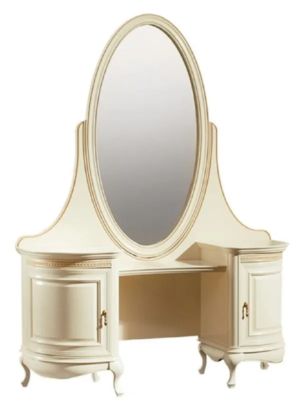 Casa Padrino Mesa de Maquillaje Barroco de lujo Crema / Oro 134 x 45 x H. 180 cm - Suntuoso Mesa de Peluqueria con Espejo Ovalado - Calidad de Lujo Direktkauf