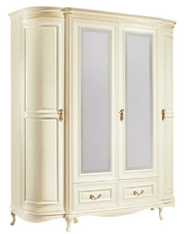 Casa Padrino Armario de Dormitorio Barroco de Lujo Crema / Oro 180,5 x 62,6 x H. 206,6 cm - Suntuoso Armario de Ropa con 4 Puertas y 2 Cajones - Muebles de Dormitorio Versand Am Gleichen Tag