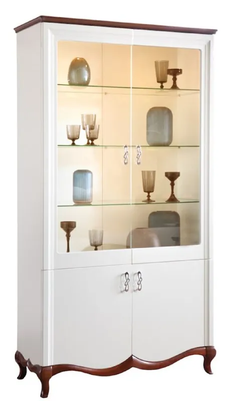 Casa Padrino Vitrina Art Deco de Lujo Blanco / Marrón Oscuro 114 x 46,5 x H. 209,5 cm - Armario de Salón Iluminado con 4 Puertas - Mobiliario de Sala de Estar Top-Preis