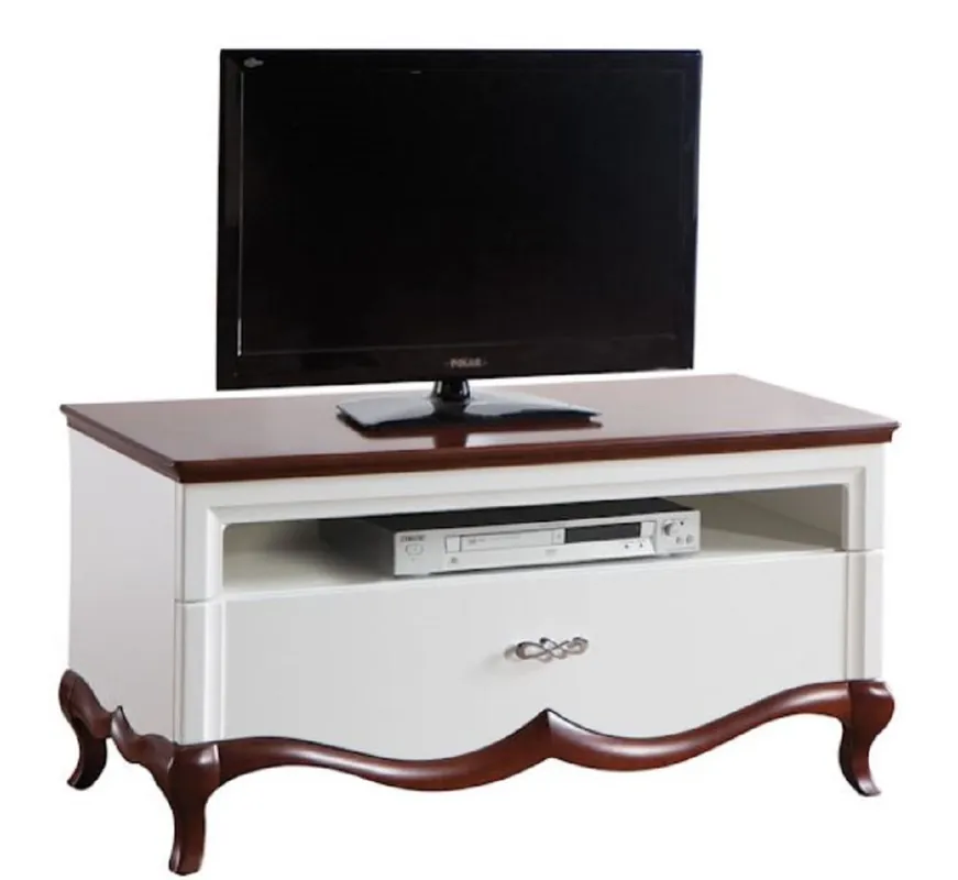 Casa Padrino Aparador Art Deco de Lujo de con Cajón Blanco / Marrón Oscuro 114 x 46,5 x H. 55,7 cm - Mueble de Televisión - Muebles de Sala Heißes Angebot