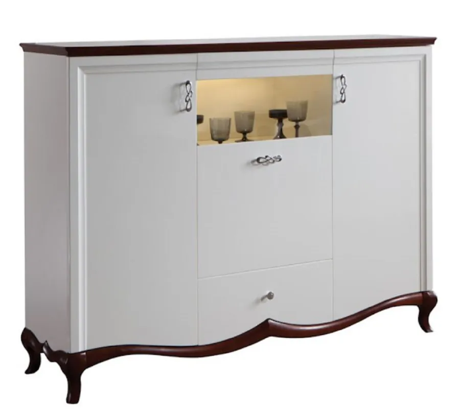 Casa Padrino Gabinete de Bar Art Deco de Lujo Blanco / Marrón Oscuro 164,2 x 46,5 x H. 123 cm - Armario de Salón Iluminado con 3 Puertas y Cajón Bestpreis