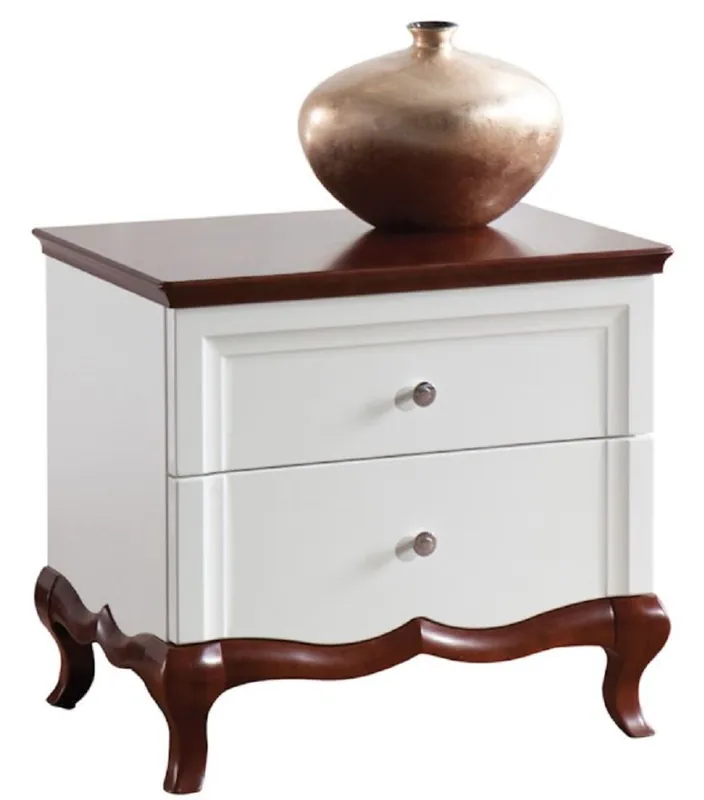 Top-Seller Casa Padrino Mesita de Noche Art Deco de Lujo con 2 Cajones Blanco / Marrón Oscuro 64 x 46,5 x H. 59 cm - Muebles de Dormitorio