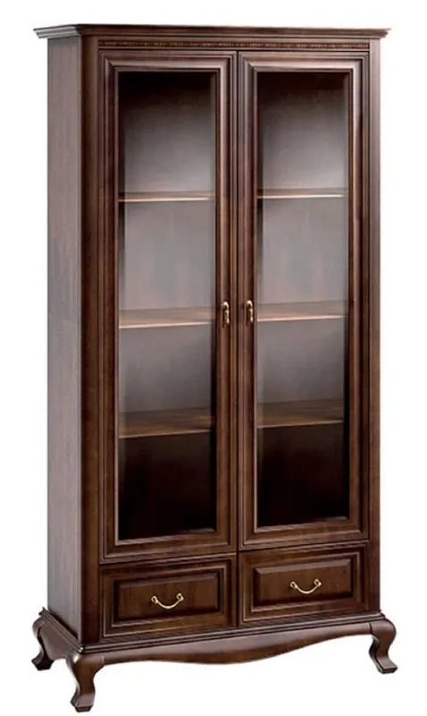 Preiswert Casa Padrino Vitrina Art Nouveau de Lujo Marrón Oscuro 116,8 x 46,1 x H. 206,6 cm - Armario de Salón con 2 Puertas de Vidrio y 2 Cajones - Muebles de Sala
