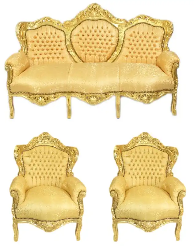 Conjunto de sala de estar barroca Casa Padrino Patrón dorado / dorado - Sofá 3 plazas + 2 sillones Expressversand