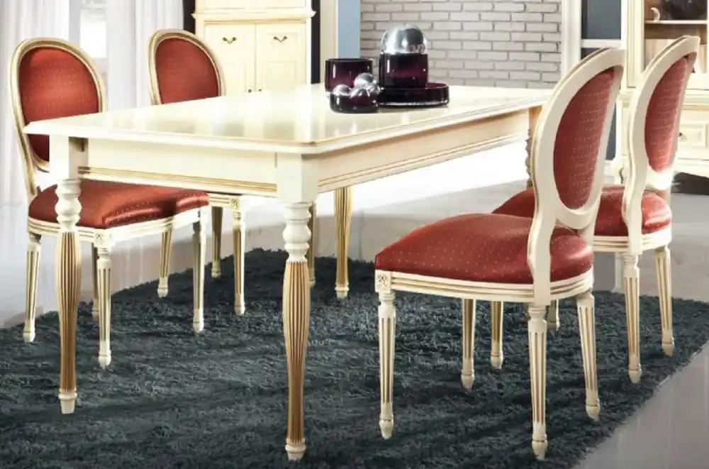 Casa Padrino Conjunto de Comedor Barroco de Lujo Crema / Oro / Naranja - Mesa de Comedor Extensible con 4 Sillas de Comedor - Muebles de Comedor en Estilo Barroco Nur Für Kurze Zeit