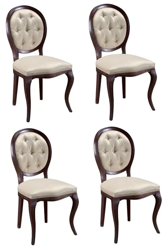Casa Padrino Conjunto de Comedor Art Nouveau Chesterfield de Lujo Marrón Oscuro / Crema 51 x 44 x H. 99 cm - 4 Sillas de Comedor - Muebles de Comedor Begrenztes Angebot