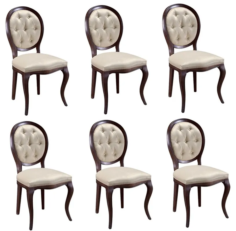 Casa Padrino Conjunto de Comedor Art Nouveau Chesterfield de Lujo Marrón Oscuro / Crema 51 x 44 x H. 99 cm - 6 Sillas de Comedor - Muebles de Comedor Markenprodukt
