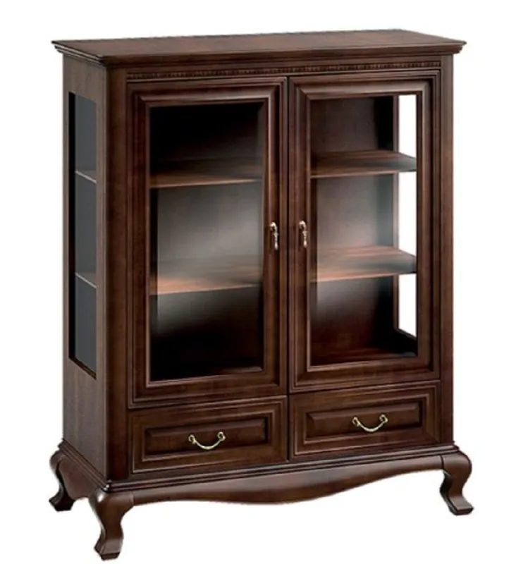 Casa Padrino Armario de Salón Art Nouveau de Lujo Marrón Oscuro 105,3 x 45,6 x H. 129,9 cm - Gabinete de Madera Maciza con 2 Puertas de Vidrio y 2 Cajones Preisreduziert