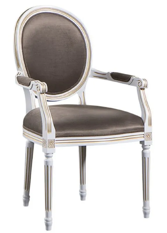 Begrenztes Angebot Casa Padrino Silla de Comedor Barroco de Lujo con Reposabrazos Blanco / Oro / Gris 59 x 43,5 x H. 98 cm - Muebles de Comedor en Estilo Barroco