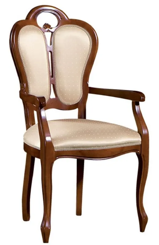 Casa Padrino Silla de Comedor Barroco de Lujo con Reposabrazos Marrón / Blanco / Beige 57 x 43 x H. 105 cm - Muebles de Comedor en Estilo Barroco Preisknaller