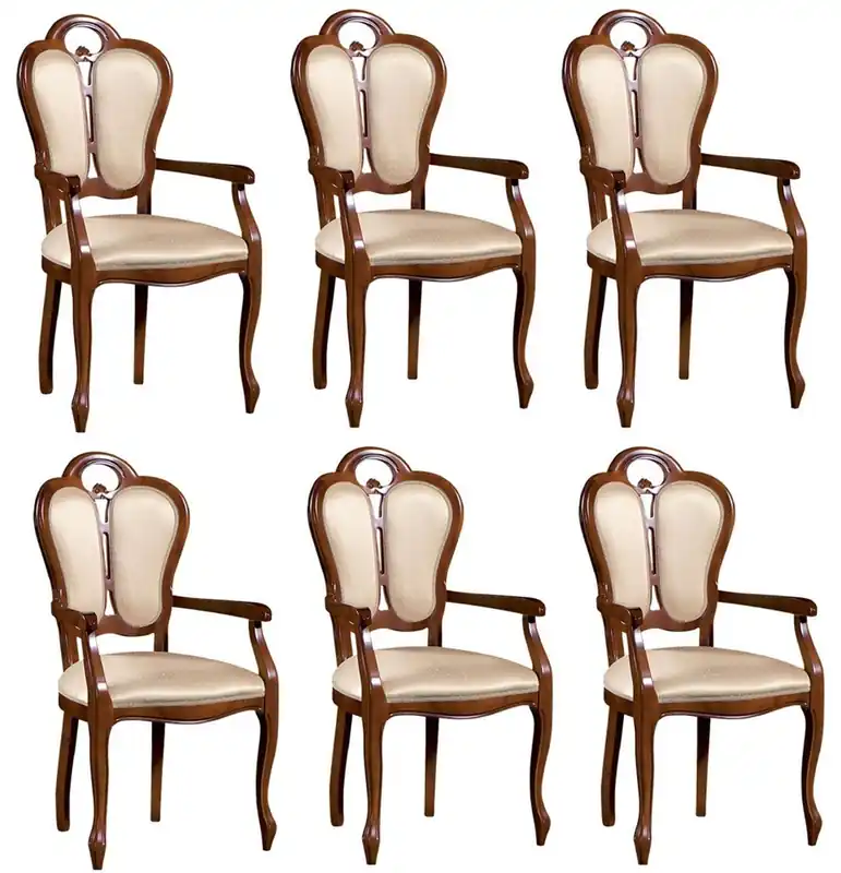Super-Preis Casa Padrino Conjunto de Sillas de Comedor Barroco de Lujo Marrón / Blanco / Beige 57 x 43 x H. 105 cm - 6 Sillas de Comedor con Reposabrazos - Muebles de Comedor de Estilo Barroco