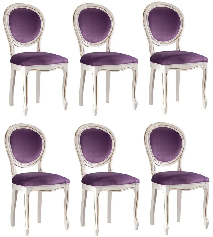 Garantierte Lieferung Casa Padrino Conjunto de Sillas de Comedor Barroco de Lujo Blanco / Oro / Púrpura 47 x 42 x H. 98,5 cm - 6 Sillas de Comedor - Muebles de Comedor Barroco