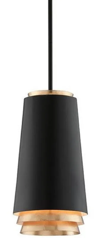 Casa Padrino lámpara colgante LED de lujo negro / oro Ø 21 x H. 38,1 cm - Lámpara Colgante de Metal Redonda con Pan de Oro Finale Aktion
