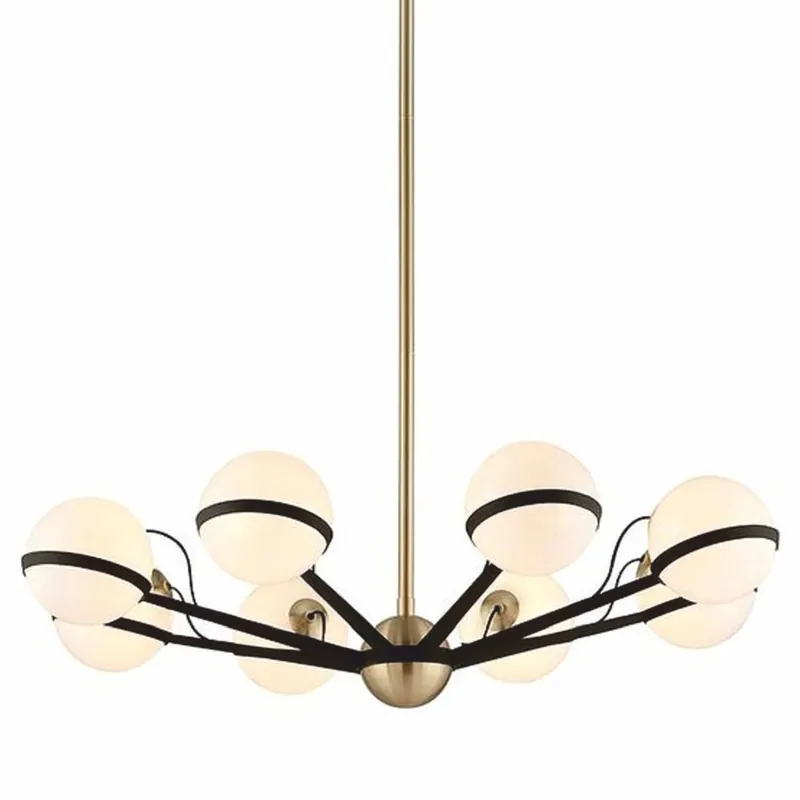 Casa Padrino Araña LED de Lujo Bronce / Latón / Blanco Ø 95,9 x H. 22,9 cm - Araña con Pantallas Esféricas - Calidad de Lujo Neu