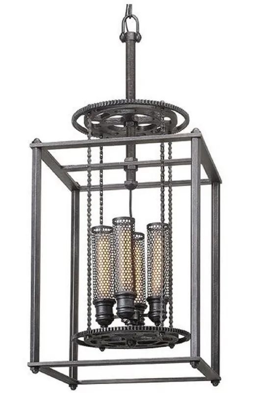 Schneller Versand Casa Padrino lámpara colgante / lampara industrial de lujo estaño antiguo 41,9 x 41,9 x H. 97,2 cm - Colección de Lujo