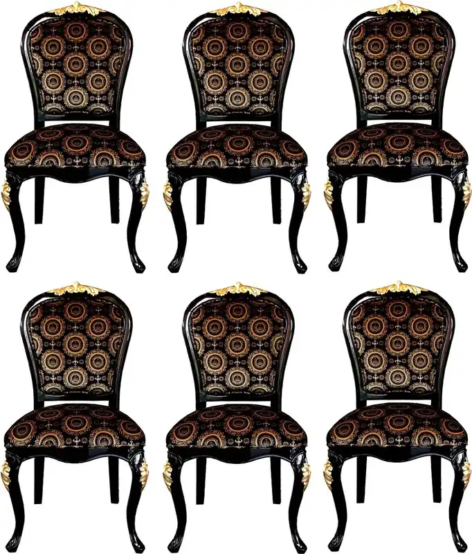 Neue Kollektion Pompöös by Casa Padrino Sillas de Comedor Barroco de Lujo con Corona Negro / Oro - Sillas de Estilo Barroco de Pompöös Diseñadas por Harald Glööckler - 6 Sillas de Comedor - Muebles de Comedor Barrocos