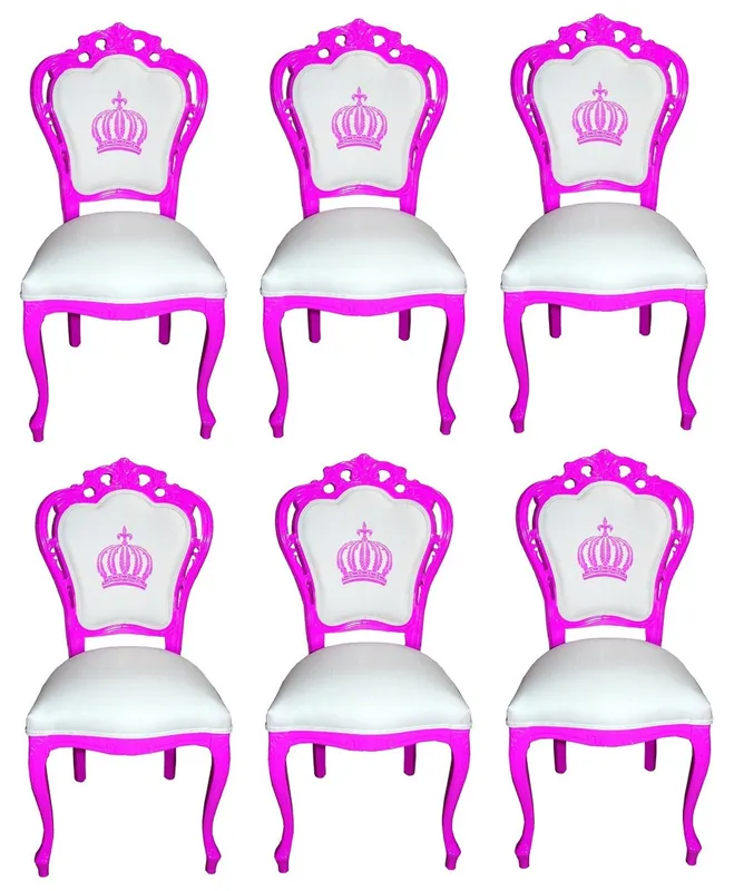 Pompöös by Casa Padrino Sillas de Comedor Barroco de Lujo Blanco / Magenta - Sillas de Estilo Barroco de Pompöös Diseñadas por Harald Glööckler - 6 Sillas de Comedor - Muebles de Comedor Barrocos Garantierte Lieferung