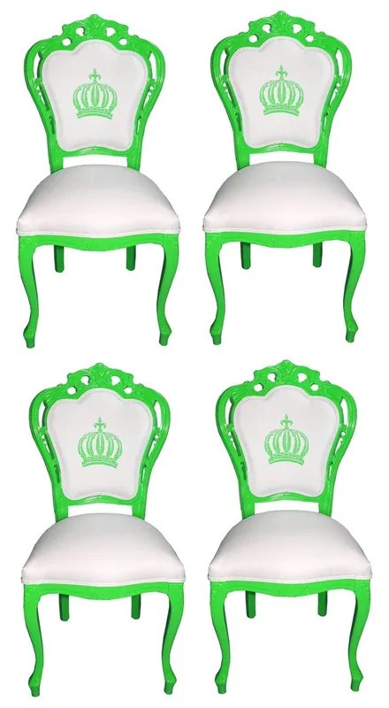 Neuheit Pompöös by Casa Padrino Sillas de Comedor Barroco de Lujo Blanco / Verde - Sillas de Estilo Barroco de Pompöös Diseñadas por Harald Glööckler - 4 Sillas de Comedor - Muebles de Comedor Barrocos