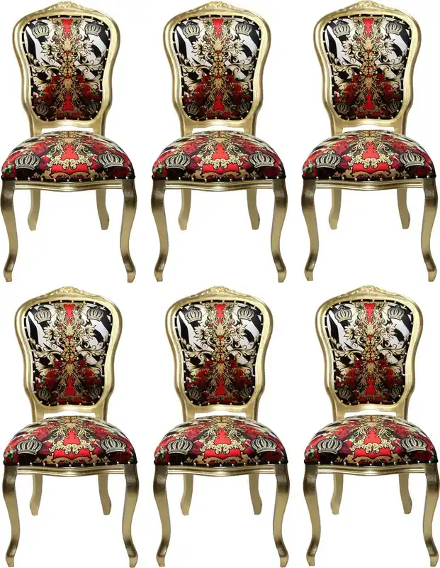 Begrenztes Angebot Pompöös by Casa Padrino Sillas de Comedor Barroco de Lujo Corona Negro / Blanco / Rojo / Oro - Sillas de Estilo Barroco de Pompöös Diseñadas por Harald Glööckler - 6 Sillas de Comedor