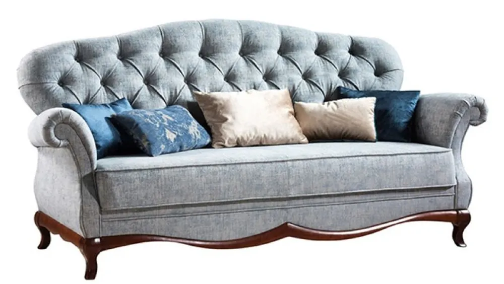 Preiswert Casa Padrino Sofá de la Sala Chesterfield Art Deco de Lujo Azul Vintage / Dark Brown 206 x 90 x H. 98 cm - Muebles de Sala