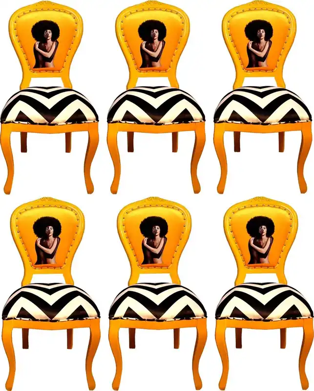 Casa Padrino Conjunto de Sillas de Comedor Barroco de Lujo Black / White Stripes / Yellow 55 x 54 x H. 103 cm - 6 Sillas de Comedor Hechas a Mano de Diseñador - Muebles de Comedor Barrocos Begrenztes Angebot