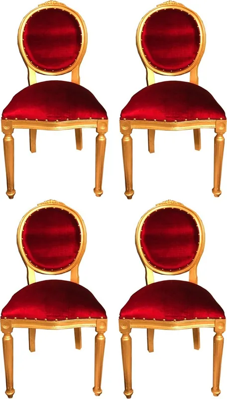 Wochenendangebot Casa Padrino Conjunto de Sillas de Comedor Barroco de Lujo Medallón Rojo Burdeos / Oro 50 x 52 x H. 99 cm - 4 Sillas de Comedor Hechas a Mano - Muebles de Comedor Barrocos