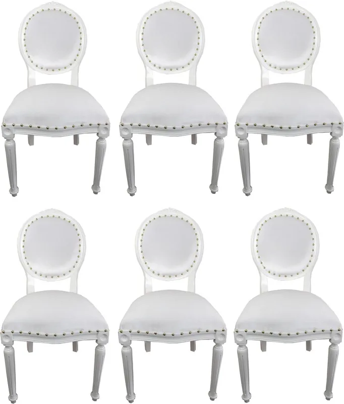 Garantierte Lieferung Casa Padrino Conjunto de Sillas de Comedor Barroco de Lujo Medallón Blanco 50 x 52 x H. 99 cm - 6 Sillas de Comedor Hechas a Mano - Muebles de Comedor Barrocos