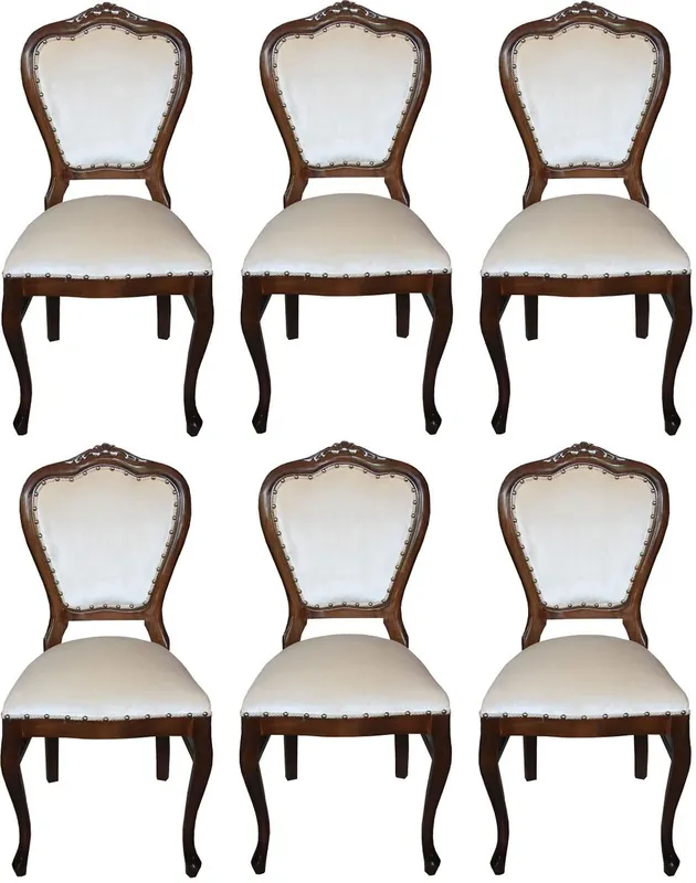 Sichere Zahlung Casa Padrino Conjunto de Sillas de Comedor Barroco de Lujo Crema / Marrón 45 x 46 x H. 99 cm - 6 Sillas de Comedor Hechas a Mano - Muebles de Comedor Barrocos