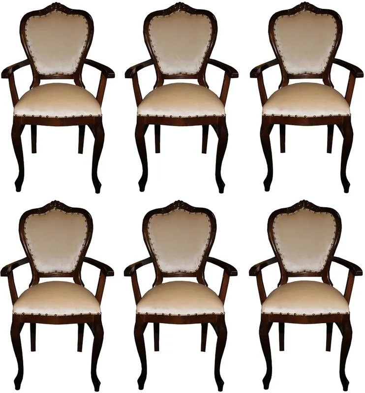 Preisreduziert Casa Padrino Conjunto de Sillas de Comedor Barroco de Lujo Crema / Marrón 60 x 47 x H. 99 cm - 6 Sillas de Comedor Hechas a Mano con Reposabrazos - Muebles de Comedor Barrocos