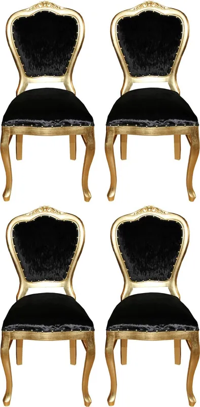 Rabatt Casa Padrino Conjunto de Sillas de Comedor Barroco de Lujo Negro / Oro 45 x 46 x H. 99 cm - 4 Sillas de Comedor Hechas a Mano - Muebles de Comedor Barrocos