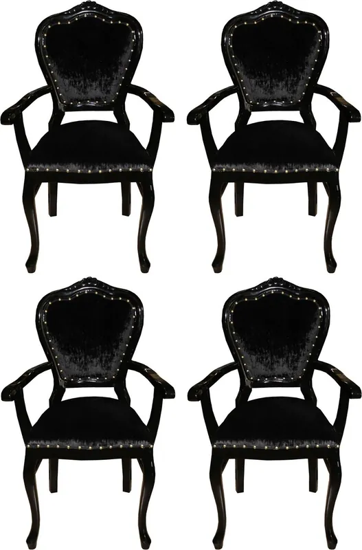 Casa Padrino Conjunto de Sillas de Comedor Barroco de Lujo Negro / Negro 60 x 47 x H. 99 cm - 4 Sillas de Comedor Hechas a Mano con Reposabrazos - Muebles de Comedor Barrocos Neue Ware